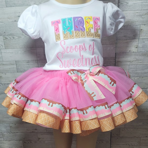 Third Icecream Birthday Tutu Outfit, 3rdBirthday Tutu Outfit, Birthday Outfit For Girls Three Scoop of Sweetness Outfit