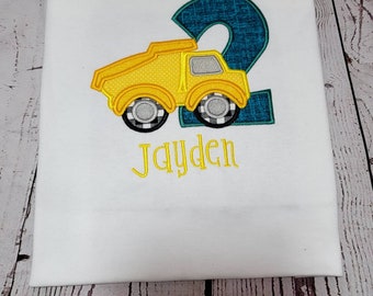 Birthday Shirt, Construction Truck  Shirt, 2nd Birthday Shirt, Second Birthday, Boy Birthday