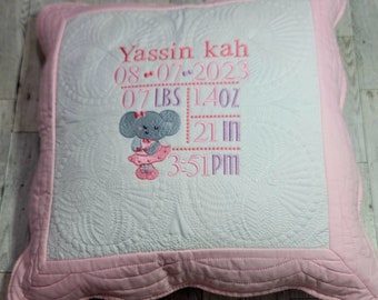 Personalized Baby Heirloom pillow, Baby Birth Announcement Pillow,Embroidered Quilt Pillow, Baby Gift,