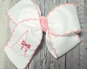 Personalized Hairbow, Grosgrain  kids hair bow, Kids Long Tail  bow, kids barrett, Monogram   Embroidered Hair Bow, Alphabeth Hairbow
