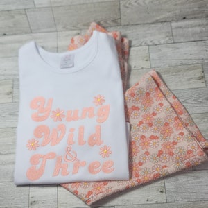 Young Wild And Three Groovy Outfit/ Bell Bottom, Leggings Kids Outfit, Bell Bottoms, groovy Outfit, Kids Bell bottom, Kids Groovy outfit