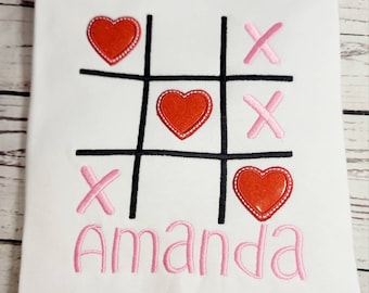 Tic Toc Toe Heart Valentine's Shirt/Custom Vday Shirt, Personalized Valentine Shirt,  Valentine's, Heart Vday Shirt, Toddler Vday Shirt
