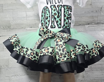 Wild One Birthday Tutu Outfit, 1ST Birthday Tutu Outfit, Birthday Outfit For Girls, Leopard Print Tutu Outfit, Mint Green Tutu, Animal Tutu