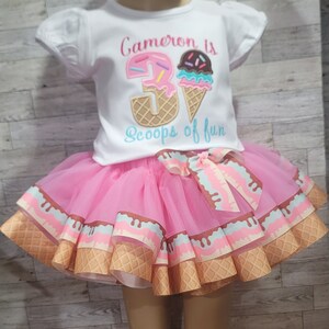 Third Icecream Birthday Tutu Outfit, 3rdBirthday Tutu Outfit, Birthday Outfit For Girls Three Scoop of Fun Outfit