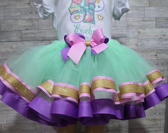 Mermaid  Birthday Tutu Outfit, 4th Birthday Tutu Outfit, Birthday Outfit For Girls, Mermaid number outfit