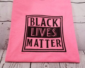 Black Lives Matter machine embroidery t-shirt.