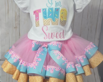 Two Sweet Icecream Birthday Tutu Outfit, 2nd Birthday Tutu Outfit, Birthday Outfit For Girls