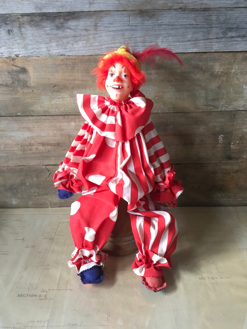 Large Creepy Clown Puppet Vintage Midcentury Clown Doll H21 Etsy