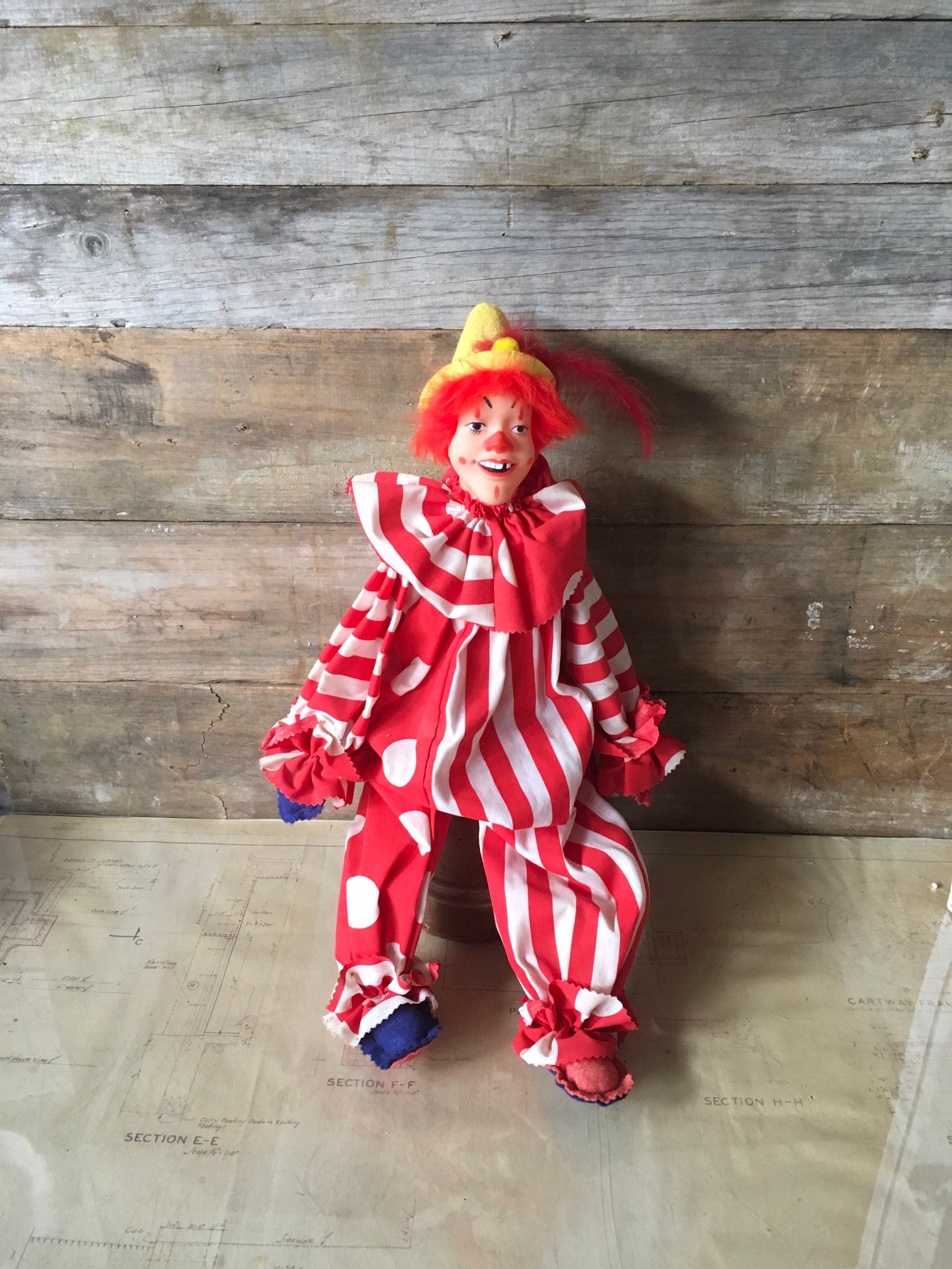 Large Creepy Clown Puppet Vintage Midcentury Clown Doll H21 Etsy