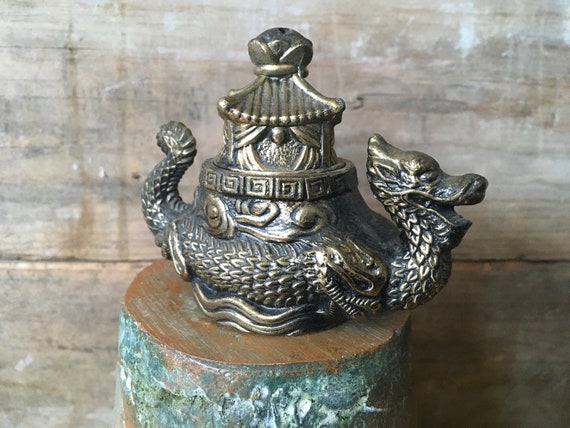 antique excellent Decorated Old Bronze Carved Flower Dragon Incense Burner 