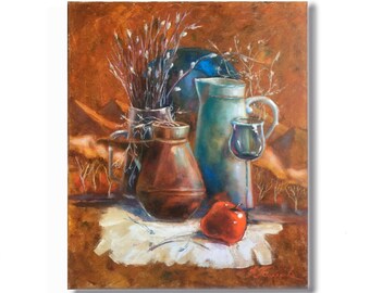 Original Painting, Impressionist art, farmhouse decor, Still life, Ukrainian painting, art gift, Oil on canvas,Wall home decor,kitchen decor