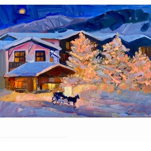 Original Painting, Winter painting, Blue landscape, Impressionist Art, Christmas painting, Ukrainian art, Farmhouse decor, Wall art, gift