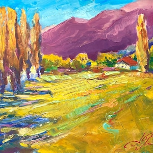 Ukrainian painting, Original Painting, Rural landscape painting, Mountains landscape, Impressionist Art, Wall home Decor, Ukrainian art