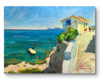 Amalfi painting, Original Painting, Seascape, Impressionist Art, Wall Decor, Italy island landscape, Ukrainian art, Canvas painting, Gift