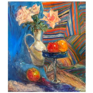 Bloemenschilderij, Oekraïense kunst, origineel schilderij, impressionistische kunst, olieverf op doek, bloemenstilleven, wanddecor, boerderijdecor, cadeau