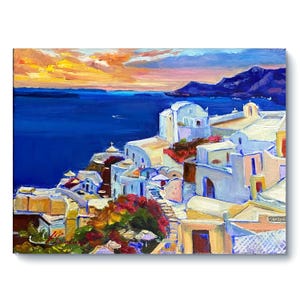 Santorini painting, Original Painting, Seascape, Impressionist Art, Wall Decor, Greek island landscape, Ukrainian art, Canvas painting, Gift