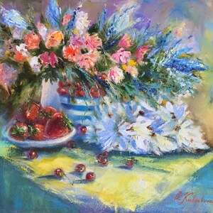 Floral painting, Original Painting, Canvas   painting, Daisies Flowers, Herbal still life, Impressionist art, Wall home decor, Gift
