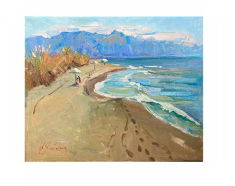 Ocean Original Painting, Ukrainian art, Sea beach landscape, Sea painting, Ukrainian painting,Impressionist Art, Wall Decor, Oil canvas,Gift