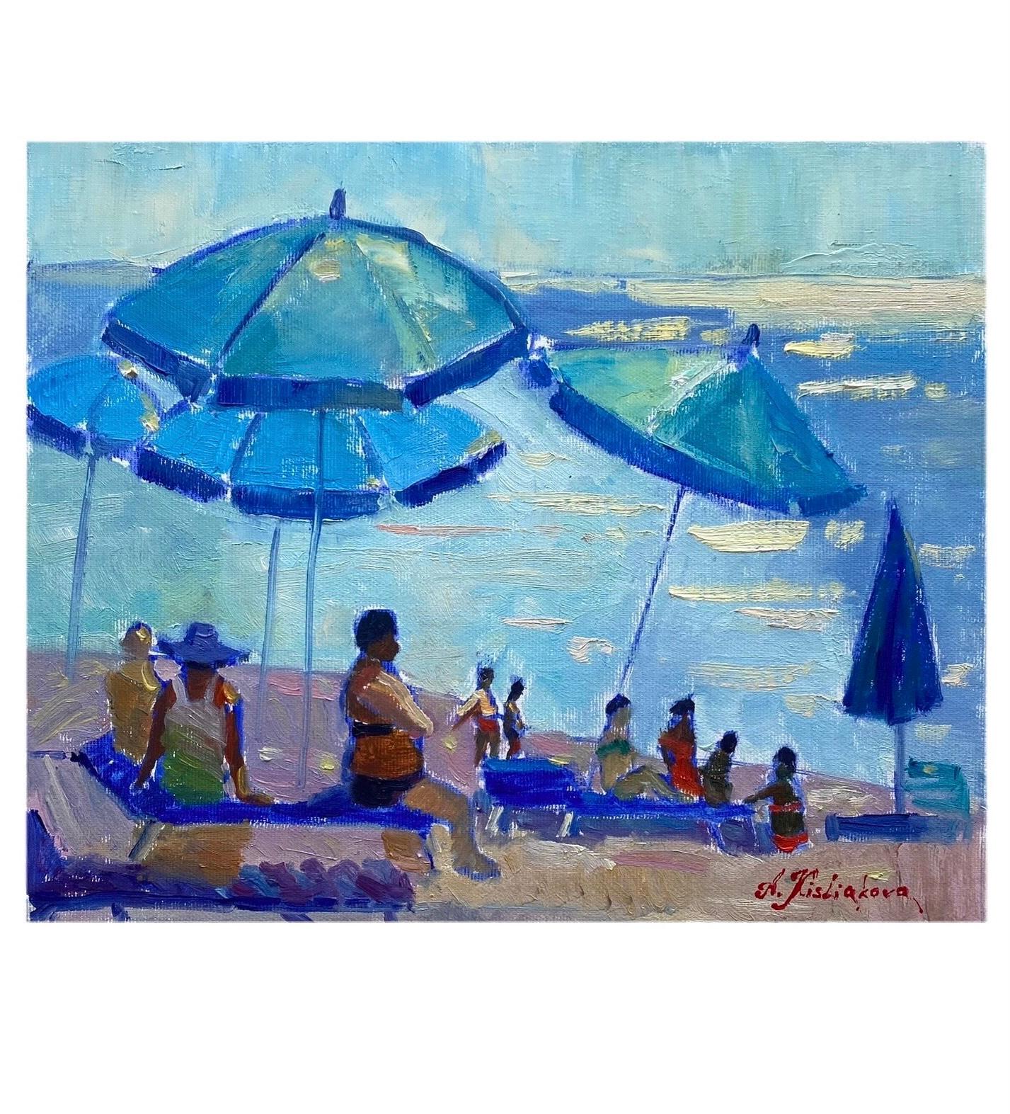 オリジナル絵画、キャンバスに油彩、オーシャンビーチのアートワーク