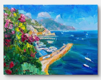 Pintura al óleo, Arte impresionista, Pintura de paisaje marino, Pintura del océano, Pintura original, Decoración de pared, Arte marino, Decoración de pared para el hogar, Obras de arte pequeñas