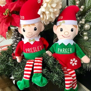 Personalized Christmas Plush Elf, Boys with bow ties, girls with bows, custom name Christmas elves (Season Preorder)