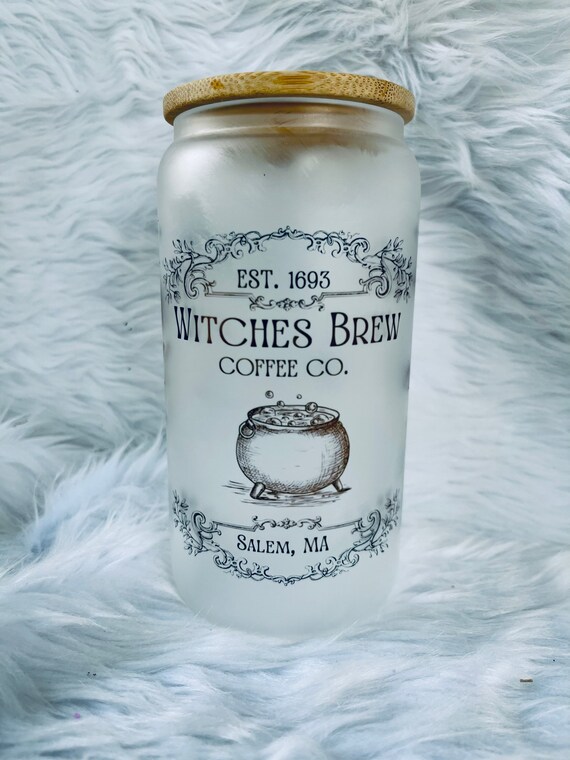 Witch - Witch's Brew Coffee Co Frosted Glass 16 oz Cup Can Tumbler with  Bamboo Lid and