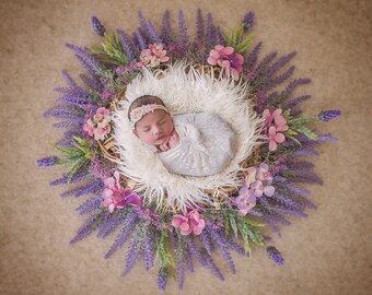 Lavender Orli- Newborn Digital Backdrop- Basket- Wreath- Prop - Background
