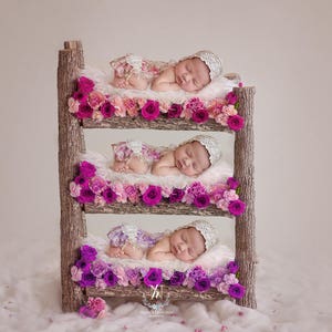 TRIPLETS Digital Newborn Backdrop / prop - newborn bed with flowers (Triplets)- Photography- Newborn Bed