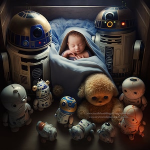Cult sci-fi inspired 5 -Newborn Digital Backdrop for photography - Poppet - Face insert