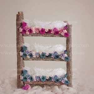 TRIPLETS Digital Newborn Backdrop / prop - newborn bed with flowers (Triplets 2 boys + 1 girl)- Photography- Newborn Bed