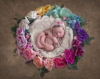 Newborn Digital Backdrop/ Prop / / Rainbow flowers  (LANDON)Photography- Photography