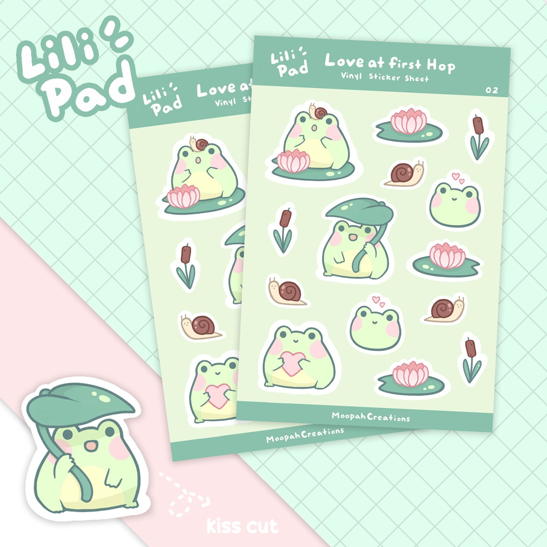 Kawaii Planner Stickers - Lili Pad - Love at first hop - Vinyl Sticke…
