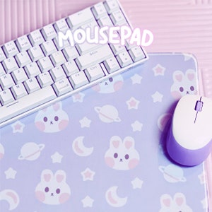 Bunneii Mouse Pad | kawaii computer accessory, Cute space desk decor, kawaii moon and stars aesthetic, Gaming mouse mat