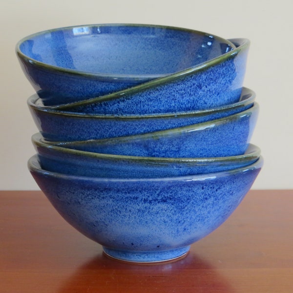 Ice Cream Bowls-Sapphire Blue Breakfast Bowls-Ceramic Cereal Bowls-Small Soup Bowls-Nut Dish