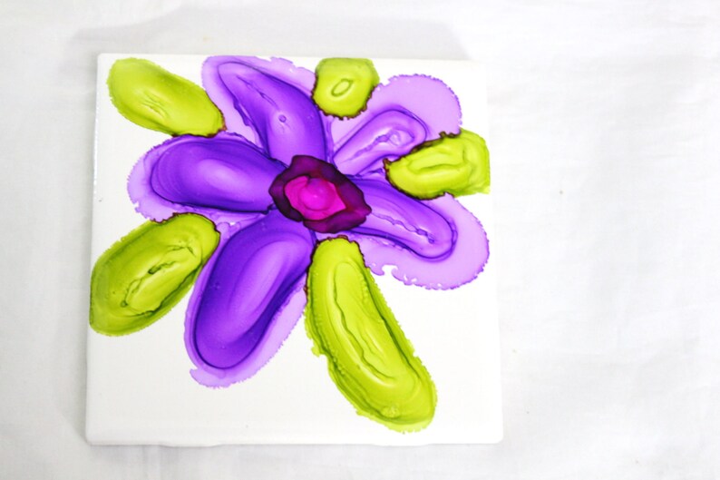 Flower Tile Coasters Hand Painted Flower Tile Coasters Etsy