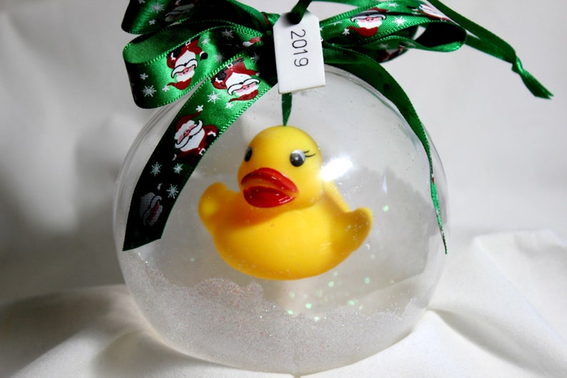 Rubber Ducky Christmas Ornament with  Green and Red Santa image 0