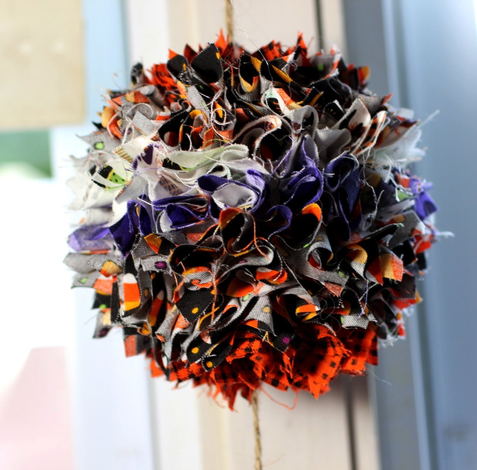 Halloween Fuzzy Rag Ball Hanging Topiary, Rag Ball Hanging Ornament ...
