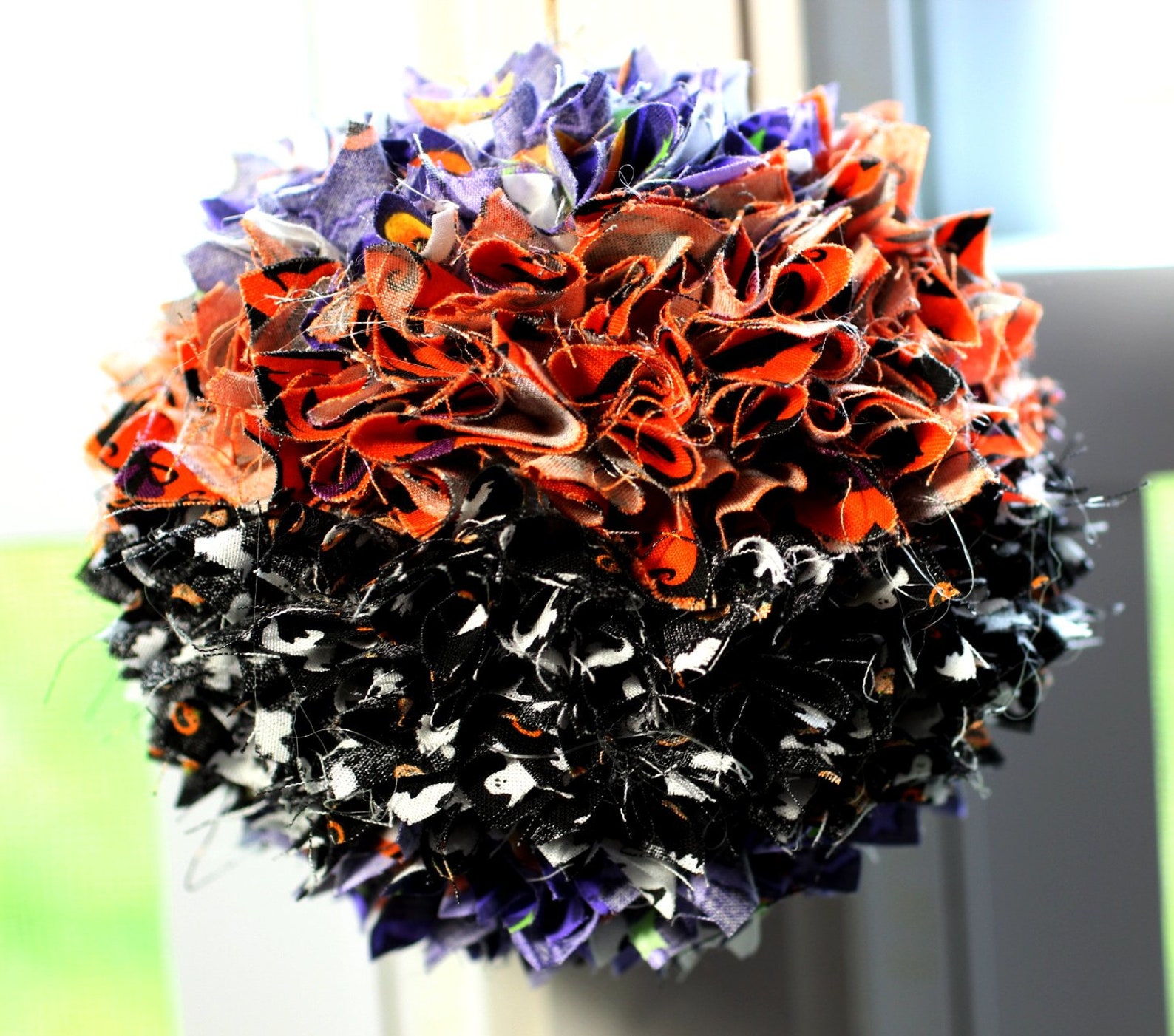 Halloween Fuzzy Rag Ball Hanging Topiary, Rag Ball Hanging Ornament ...