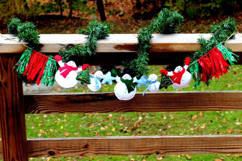 Snowman Christmas Garland Snowman Stars and Christmas Trees image 0