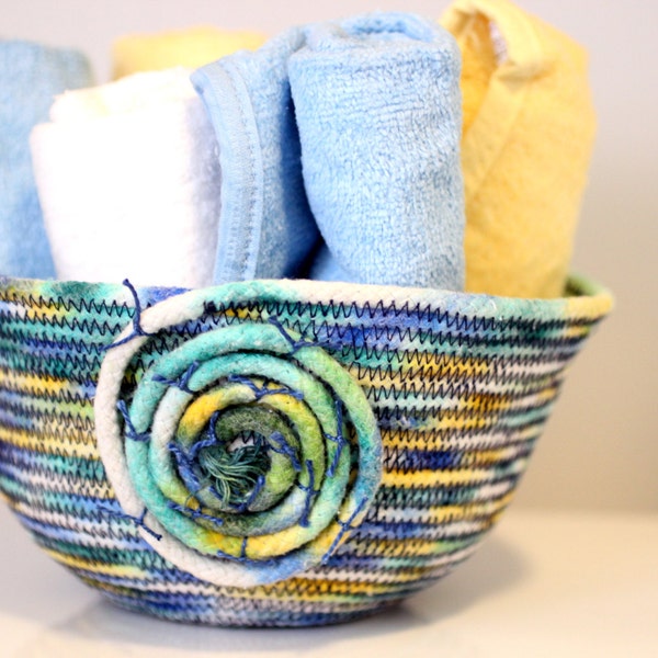 Coiled Basket, Hand Dyed Hand Stitched, Basket, Storage for Your Home, Rope Basket