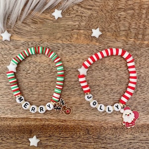 NEW! Christmas Heishi Bracelet, Christmas Charm Bracelet, Reindeer Bracelet, Santa Bracelet, Christmas Bracelet, Holiday Bracelet