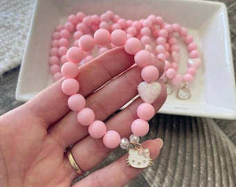Pink Hello Kitty Charm Bracelet, Girls Beaded Bracelets