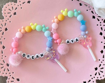 Mickey Bracelet, Mickey Bubble Gum Bracelet, Disney Rainbow Bracelet, Personalized Mouse Charm Bracelet, Personalized Disney Bracelet