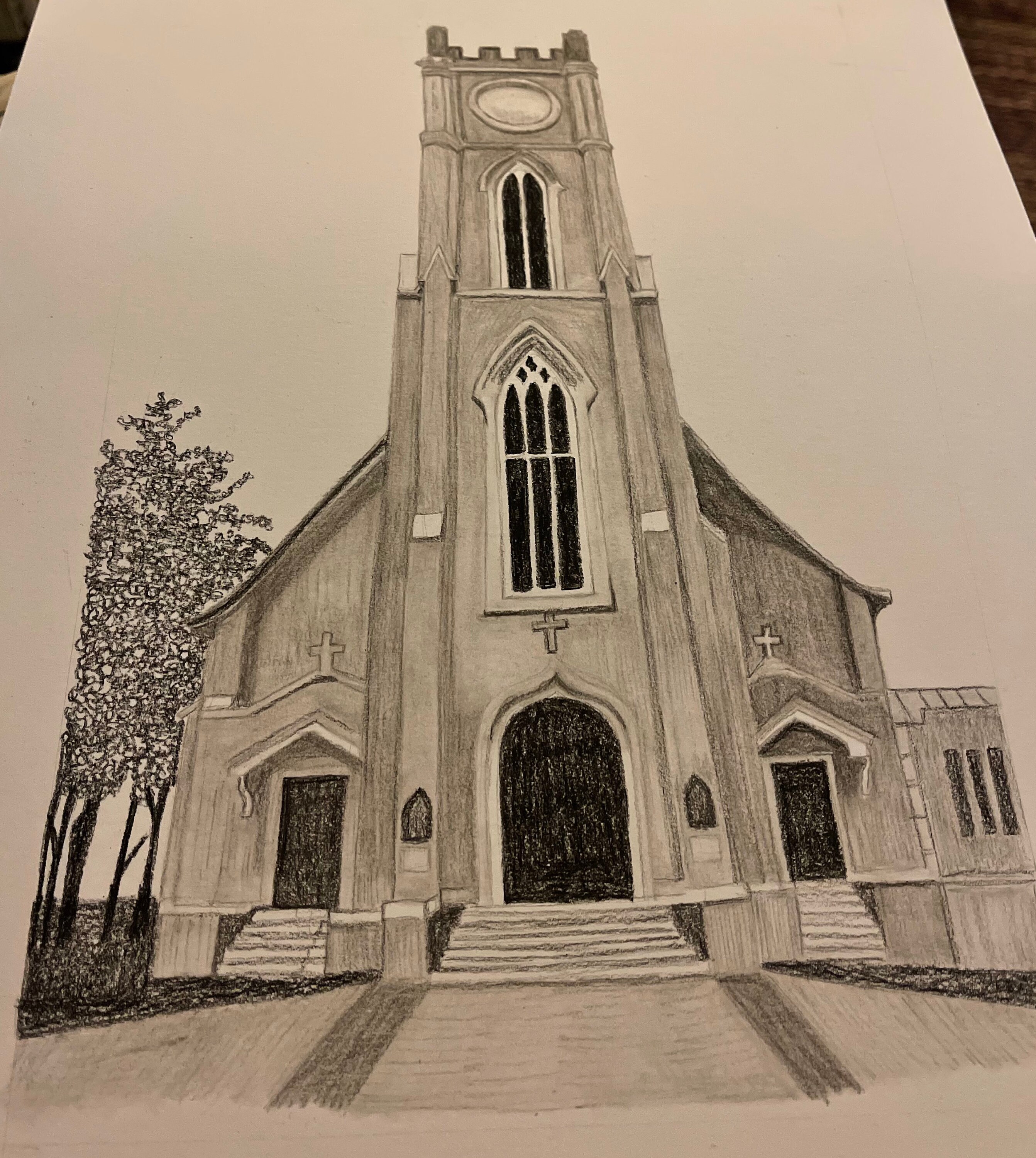 Charcoal Church Portrait Wedding Venue Building Etsy
