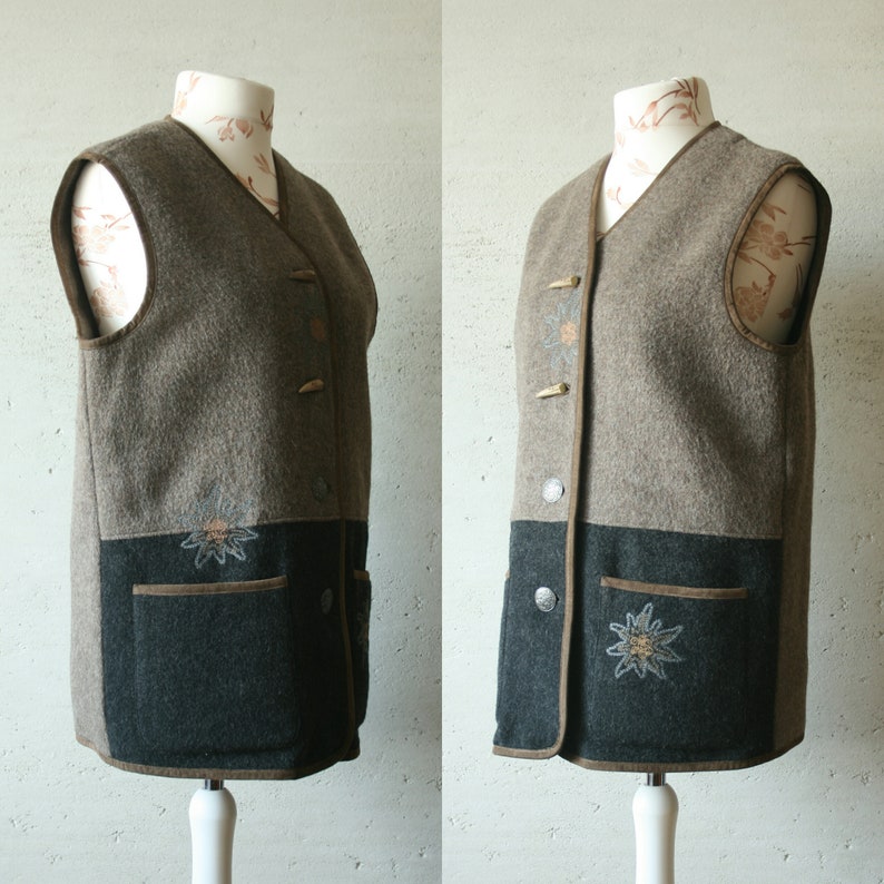 Vintage Dirndl wool blend vest Trachten brown black Austrian vest Warm winter vest Mode aus Salzburg by H MOSER Men Unisex warm winter vest