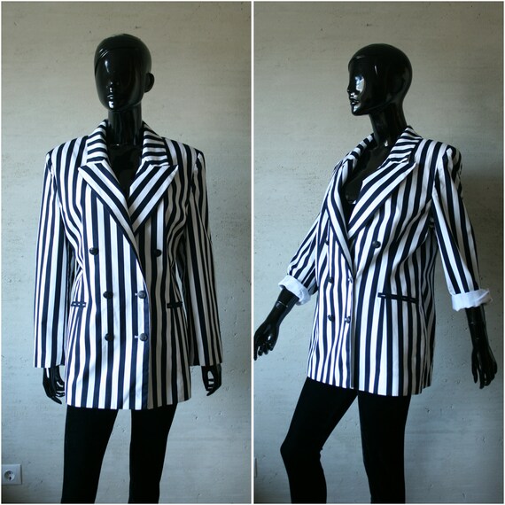Vintage oversized women's jacket White Navy blue v