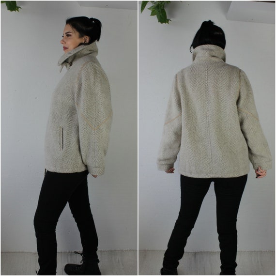Vintage beige wool women's zip up jacket Warm fal… - image 3