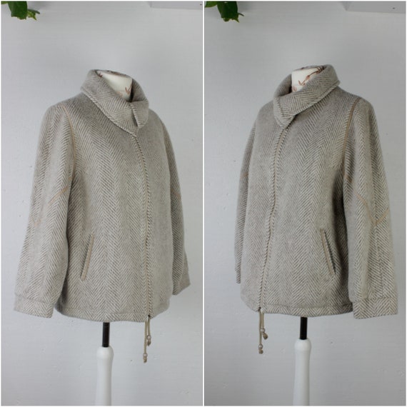 Vintage beige wool women's zip up jacket Warm fal… - image 5