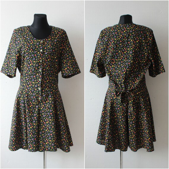Vintage ditsy print 80s shorts dress Small colorfu