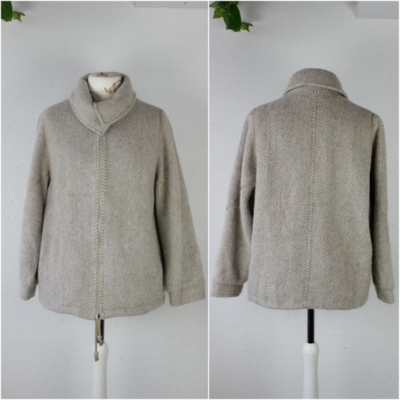 Vintage beige wool women's zip up jacket Warm fal… - image 1